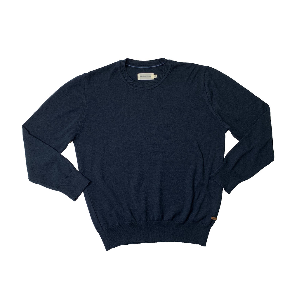 Arturo Calle Sweater Mens S Small Navy Knit Cotton Crew Long Sleeve Pullover